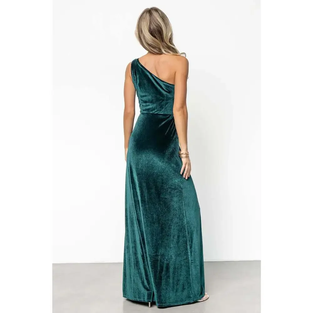 Baltic Born Tatiana Velvet One Shoulder Maxi Dress | Emerald Size LL - Picture 4 of 5